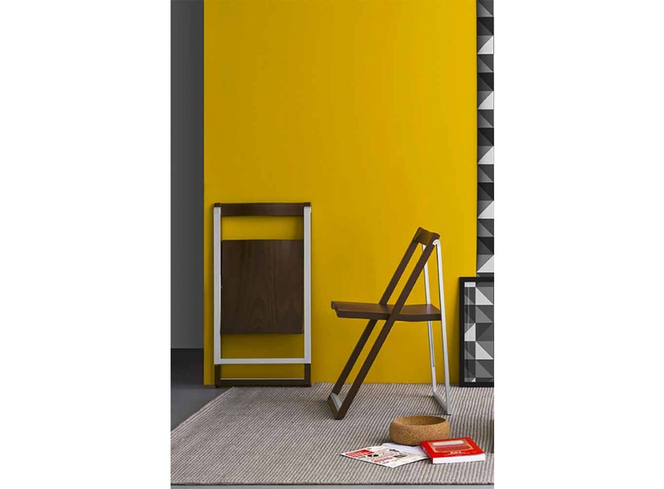 Chaise design pliante en aluminium et bois de hêtre Made in Italy - Skip Viadurini