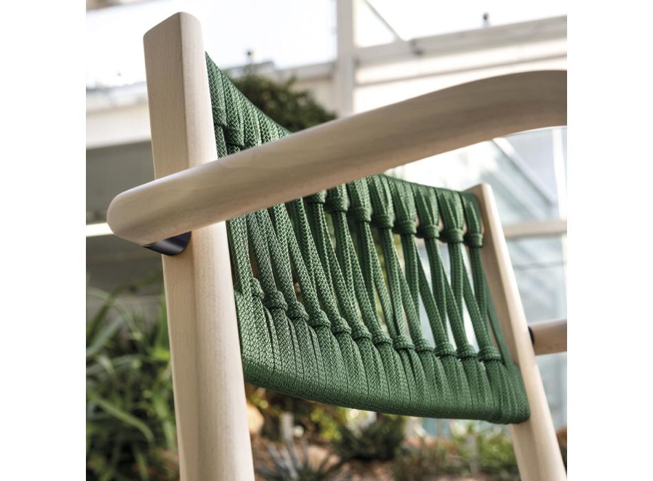 Chaise de luxe avec accoudoirs en hêtre blanchi et corde Made in Italy - Nora Viadurini