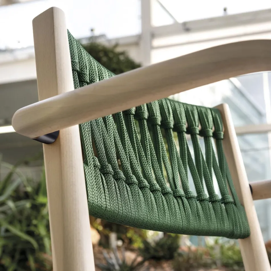 Chaise de luxe avec accoudoirs en hêtre blanchi et corde fabriquée en Italie - Nora Viadurini