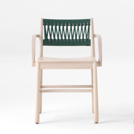 Chaise de luxe avec accoudoirs en hêtre blanchi et corde fabriquée en Italie - Nora Viadurini