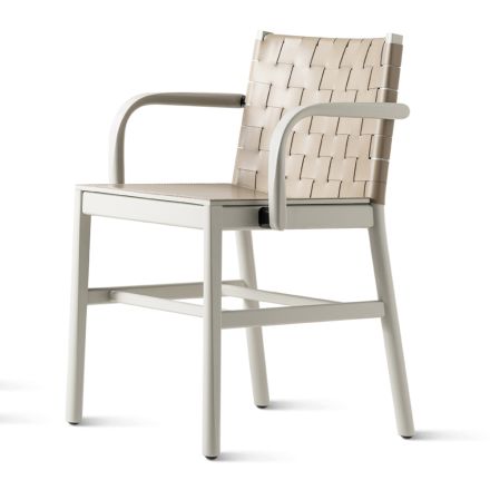 Chaise de luxe en hêtre laqué beige et cuir tressé fabriquée en Italie - Nora Viadurini
