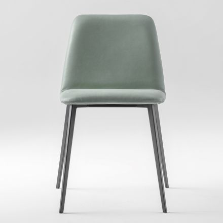 Chaise de luxe en cuir avec pieds en métal fabriquée en Italie, 2 pièces - Molde Viadurini