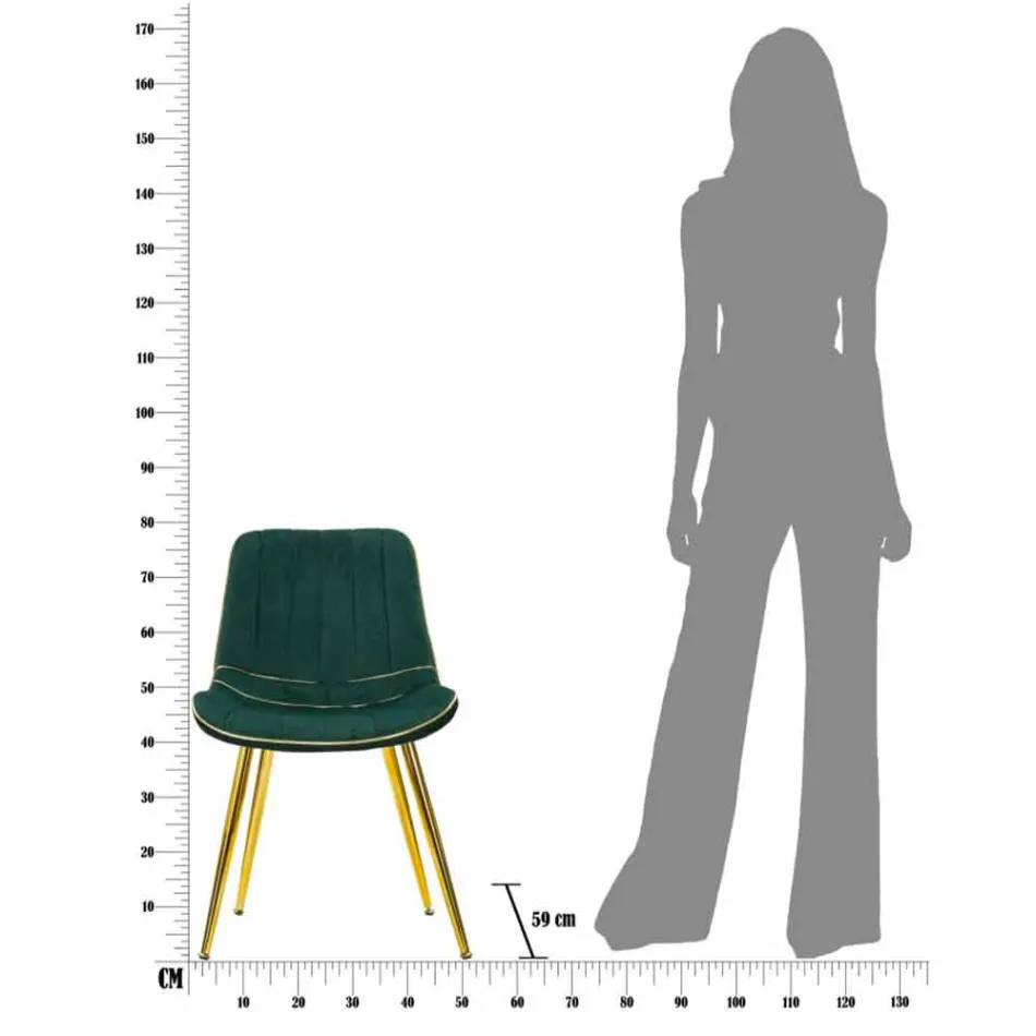 Chaise de salle à manger design rembourrée en bois et tissu, 2 pièces - Kolly Viadurini