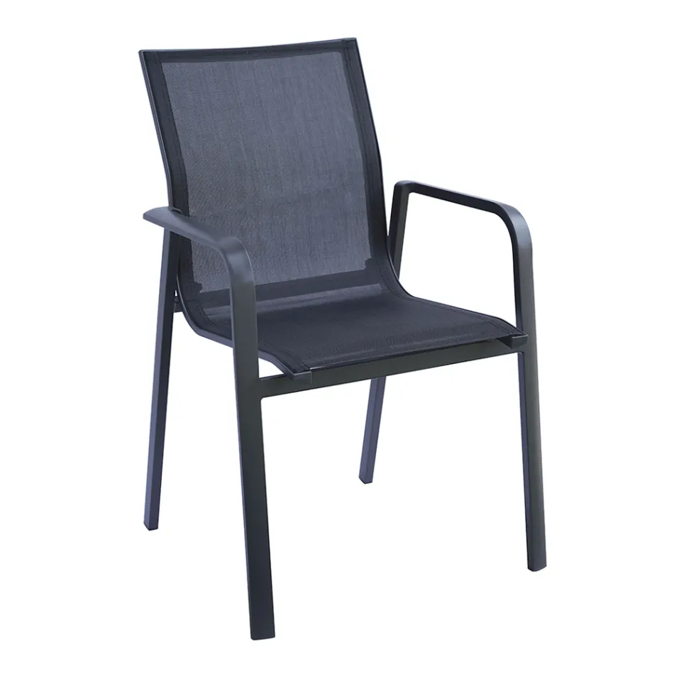 Chaise empilable en aluminium avec accoudoirs en textilène blanc ou gris - Greenstyle Viadurini