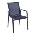 Chaise empilable en aluminium avec accoudoirs en textilène blanc ou gris - Greenstyle