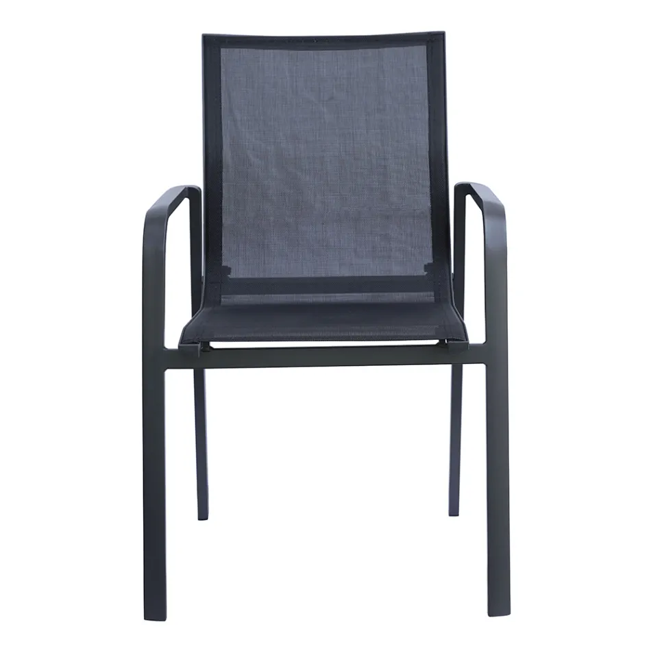 Chaise empilable en aluminium avec accoudoirs en textilène blanc ou gris - Greenstyle Viadurini