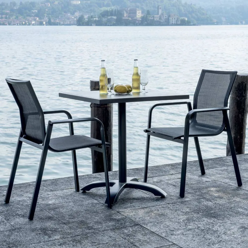 Chaise empilable en aluminium avec accoudoirs en textilène blanc ou gris - Greenstyle Viadurini