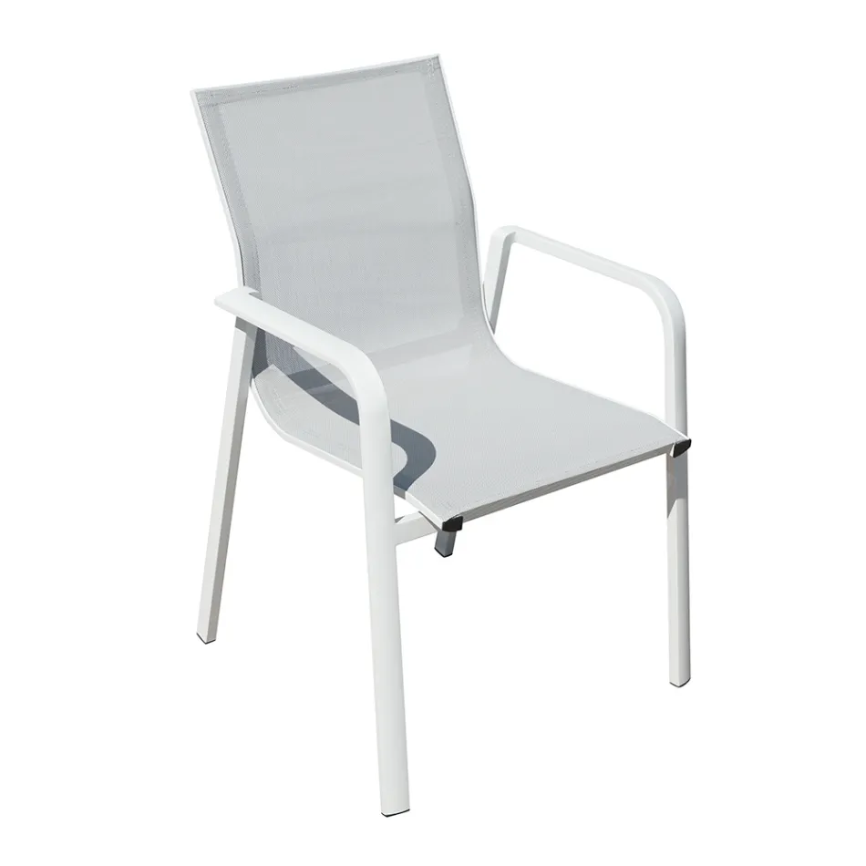 Chaise empilable en aluminium avec accoudoirs en textilène blanc ou gris - Greenstyle Viadurini