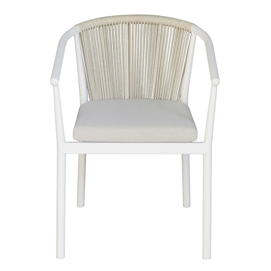 Chaise empilable avec assise en aluminium avec coussin et dossier en corde - Aria Viadurini