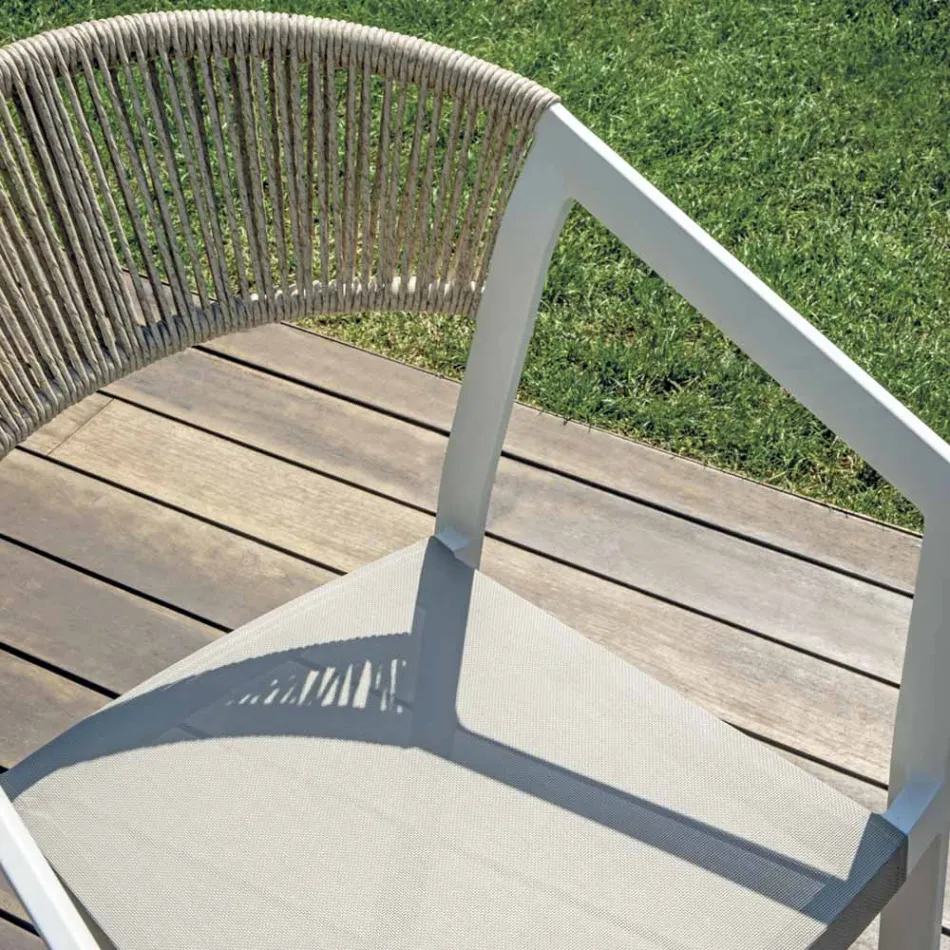 Chaise empilable avec assise en textilène et dossier en osier torsadé - Passion Viadurini