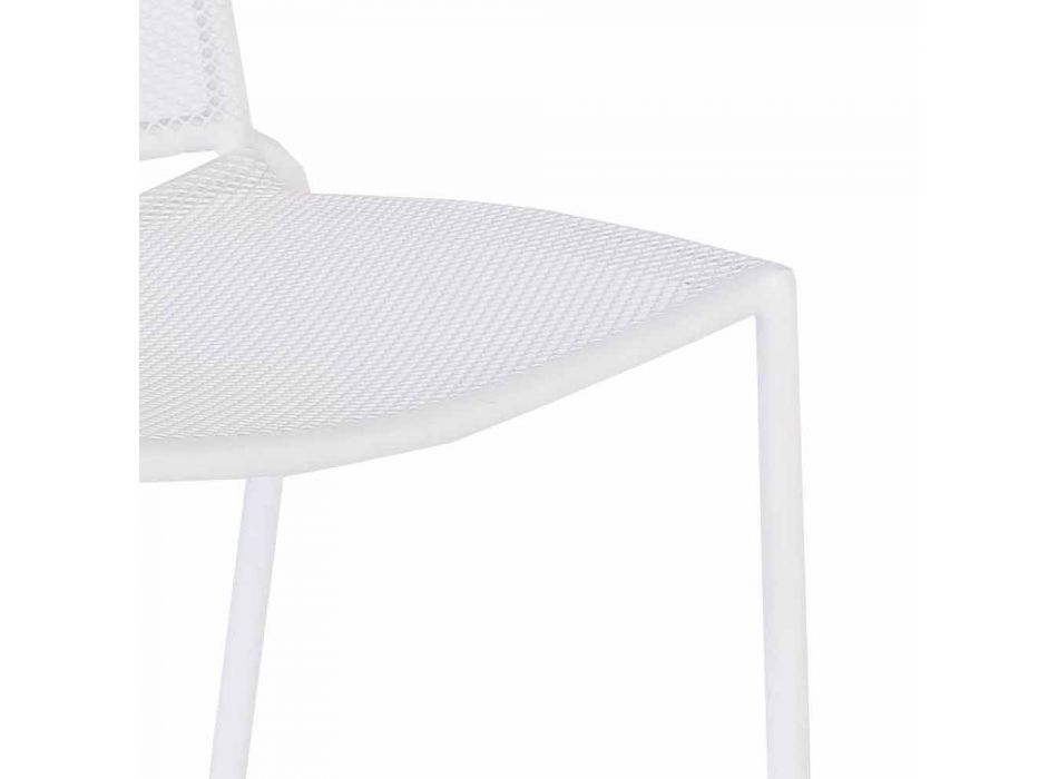 Chaise d'extérieur empilable en acier peint blanc, 4 pièces - Jaila Viadurini
