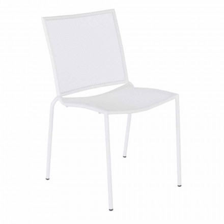 Chaise d'extérieur empilable en acier peint blanc, 4 pièces - Jaila Viadurini