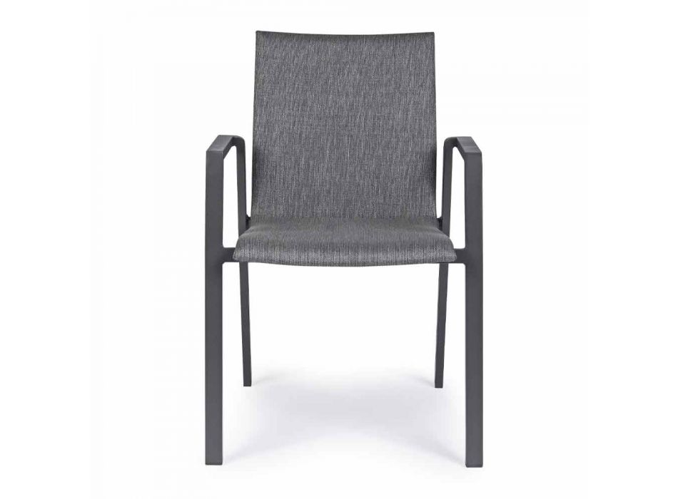Chaise d'extérieur empilable en tissu et aluminium peint, 4 pièces - Assia Viadurini