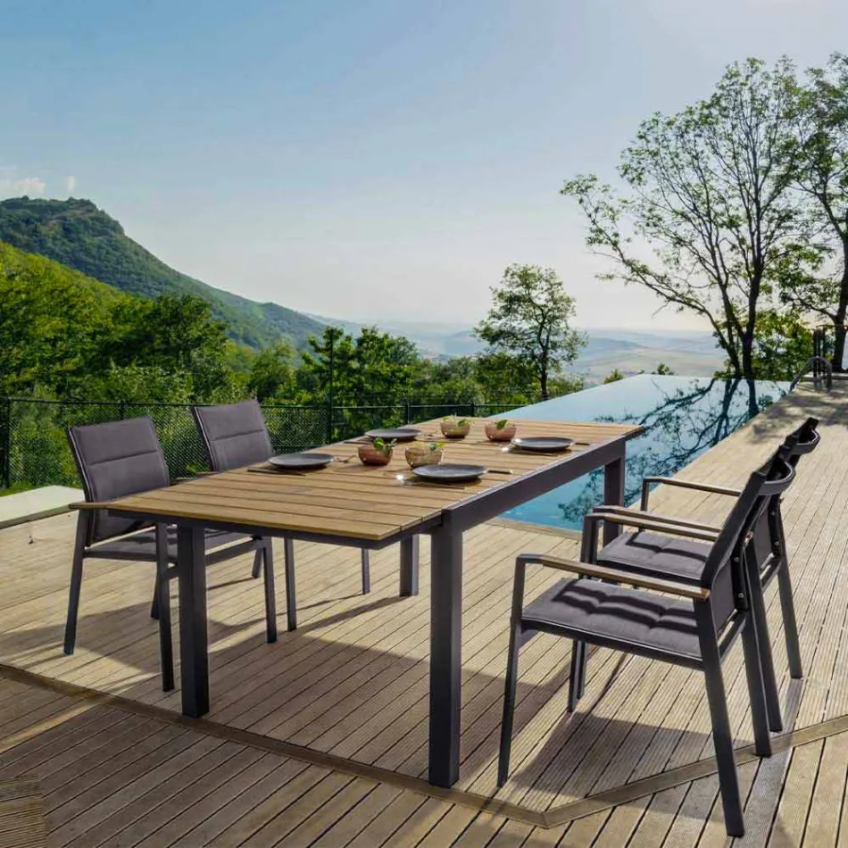 Chaise d'extérieur empilable en textilène et aluminium anthracite, 6 pièces - Urbain Viadurini