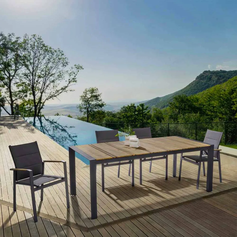 Chaise d'extérieur empilable en textilène et aluminium anthracite, 6 pièces - Urbain Viadurini