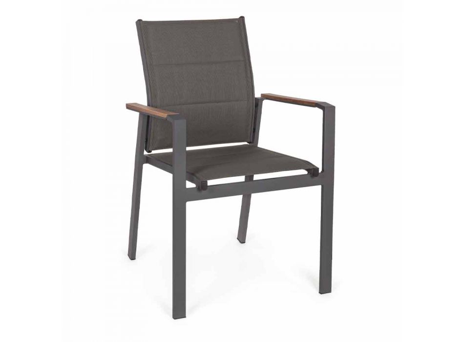 Chaise d'extérieur empilable en textilène et aluminium anthracite, 6 pièces - Urbain Viadurini