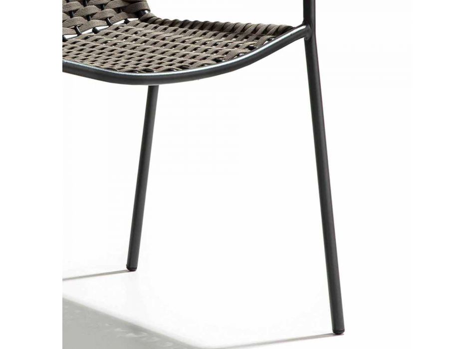 Chaise de jardin empilable avec accoudoirs et corde en métal, 4 pièces - Cabaret Viadurini