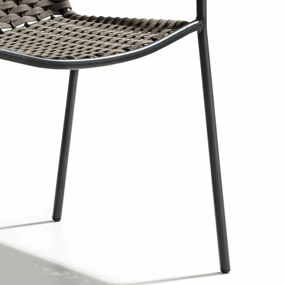 Chaise de jardin empilable avec accoudoirs et corde en métal, 4 pièces - Cabaret Viadurini