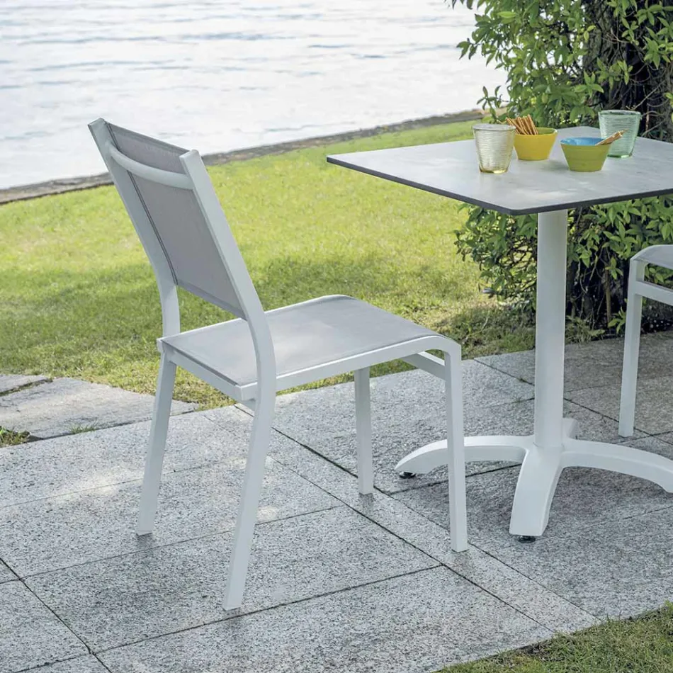 Chaise de jardin empilable en aluminium et textilène blanc ou gris - Floraforma Viadurini