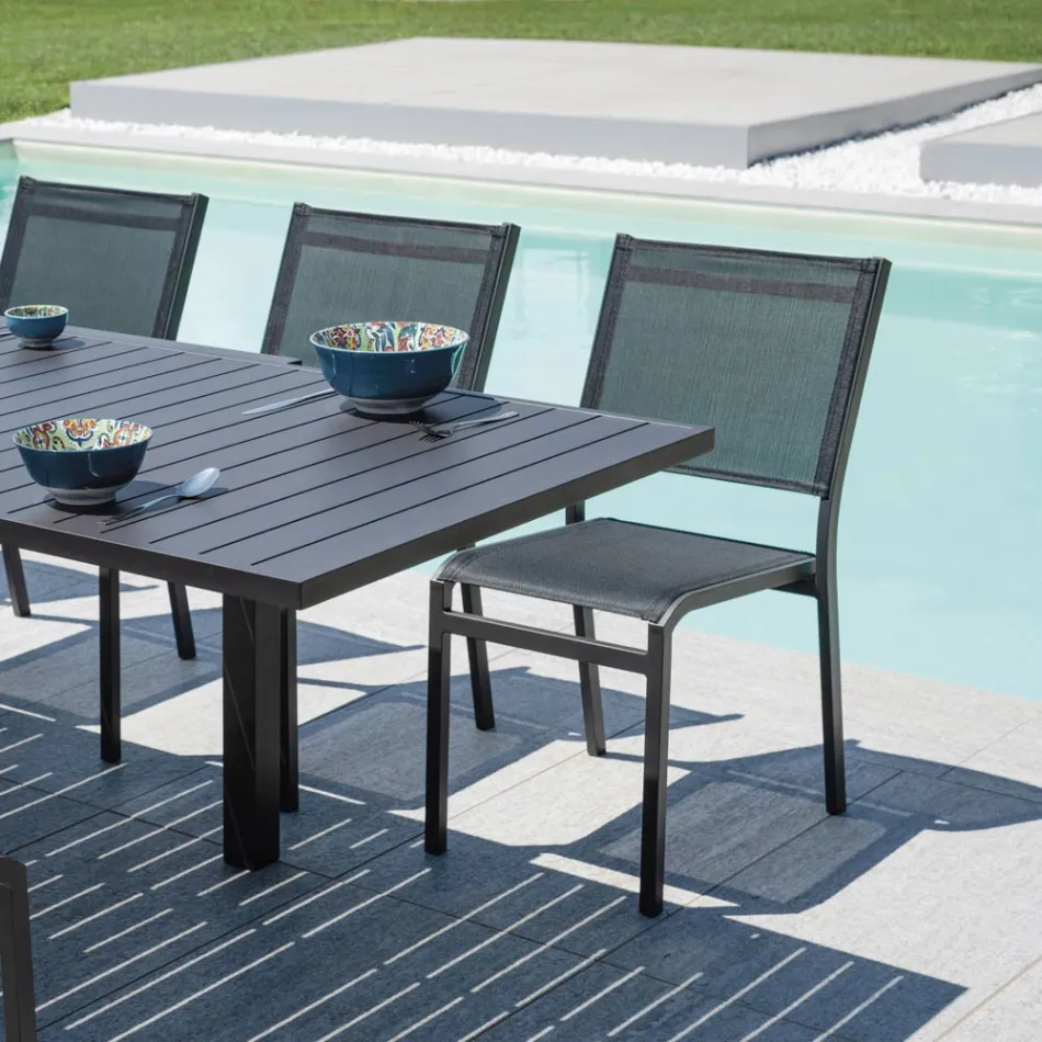 Chaise de jardin empilable en aluminium et textilène blanc ou gris - Floraforma Viadurini