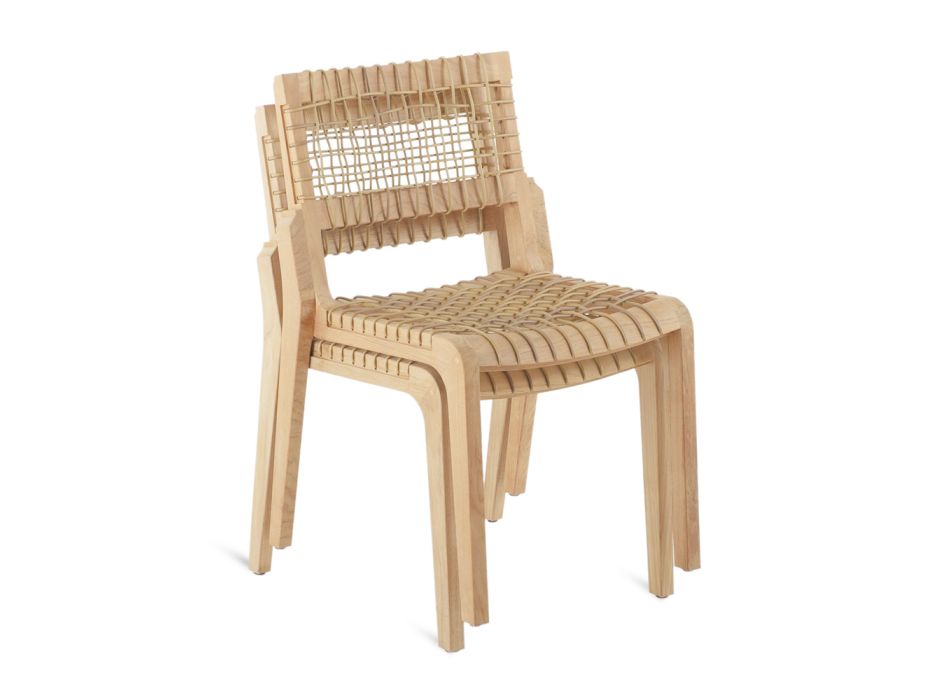 Chaise de jardin empilable en teck et WaProLace Made in Italy - Oracle Viadurini