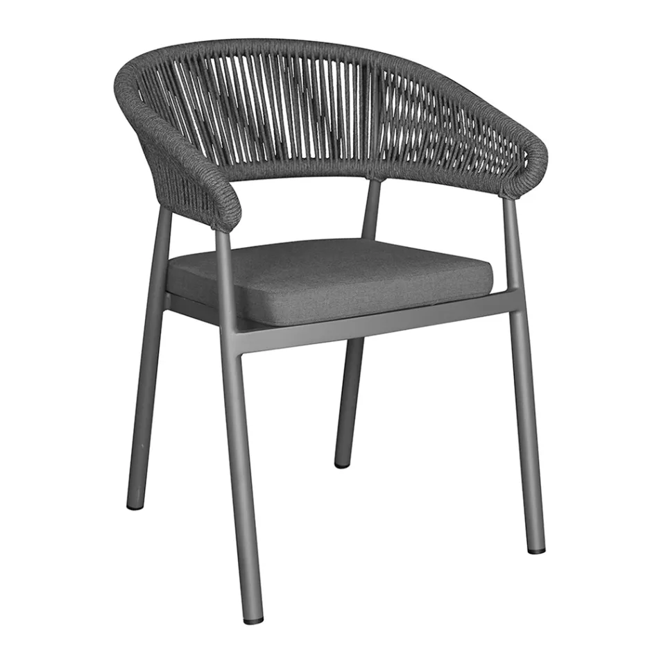 Chaise empilable en aluminium avec coussin en corde et dossier - Frescultura Viadurini