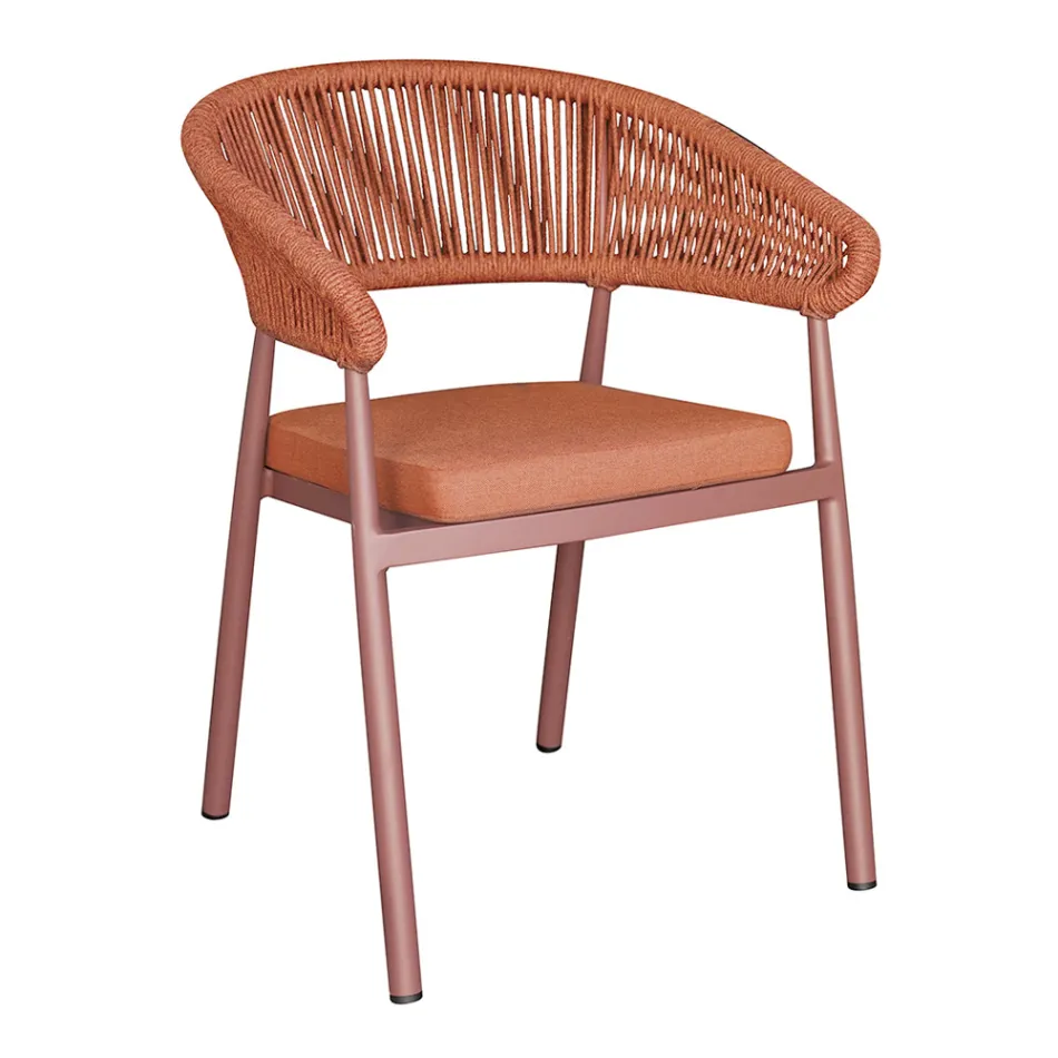 Chaise empilable en aluminium avec coussin en corde et dossier - Frescultura Viadurini