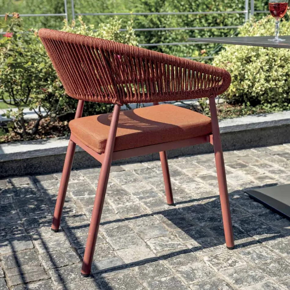 Chaise empilable en aluminium avec coussin en corde et dossier - Frescultura Viadurini