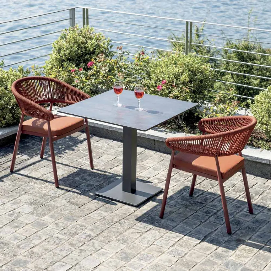 Chaise empilable en aluminium avec coussin en corde et dossier - Frescultura Viadurini