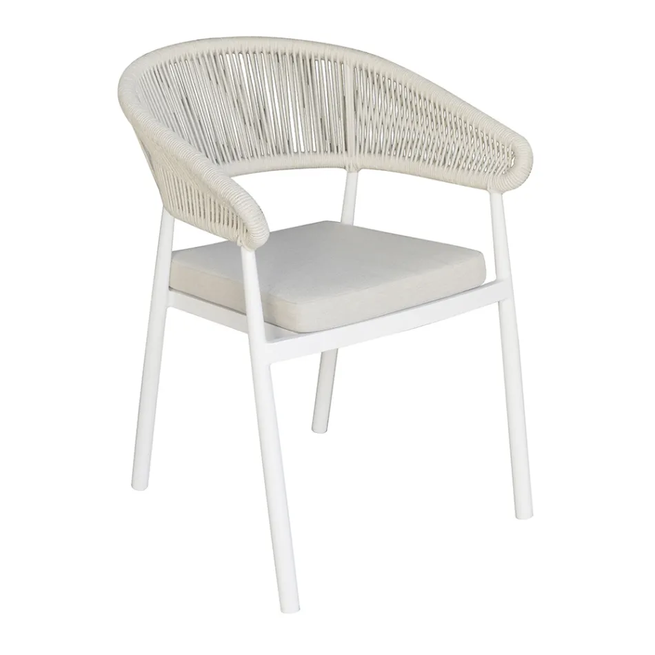 Chaise empilable en aluminium avec coussin en corde et dossier - Frescultura Viadurini