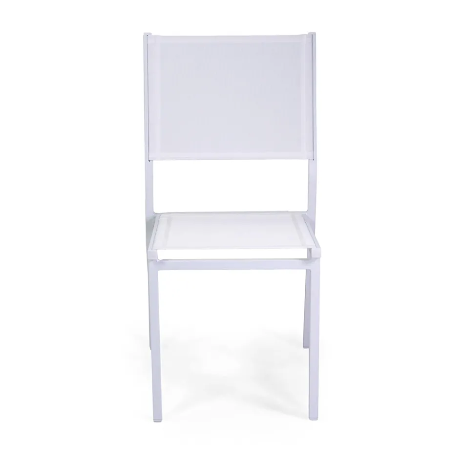 Chaise empilable en textilène et structure en aluminium blanc - Pennarello Viadurini