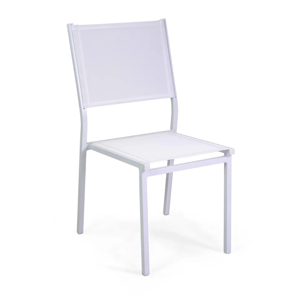 Chaise empilable en textilène et structure en aluminium blanc - Pennarello Viadurini