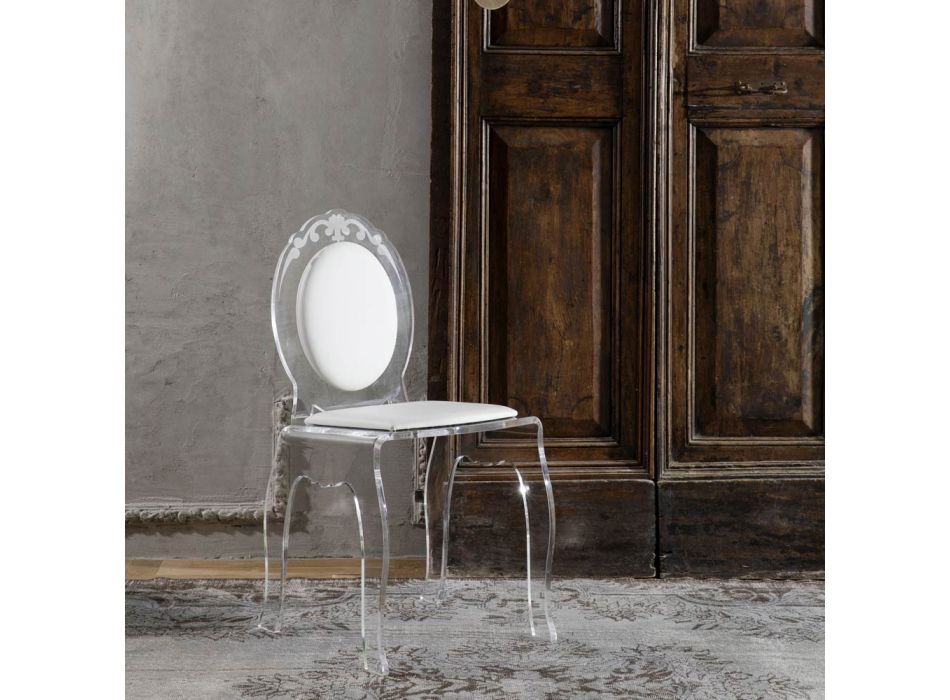 Chaise en Cristal Acrylique Transparent et Ecoleather Blanc ou Rouge - Derbena Viadurini