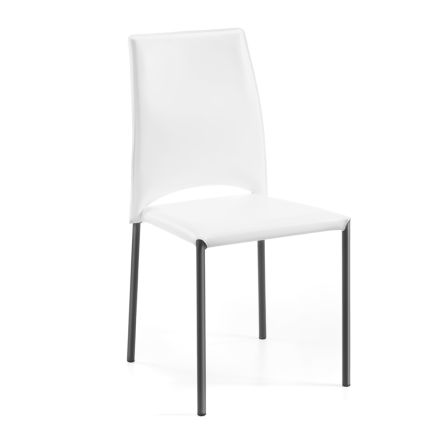 Chaise en cuir blanc et pieds en acier noir fabriquée en Italie - Nuages Viadurini