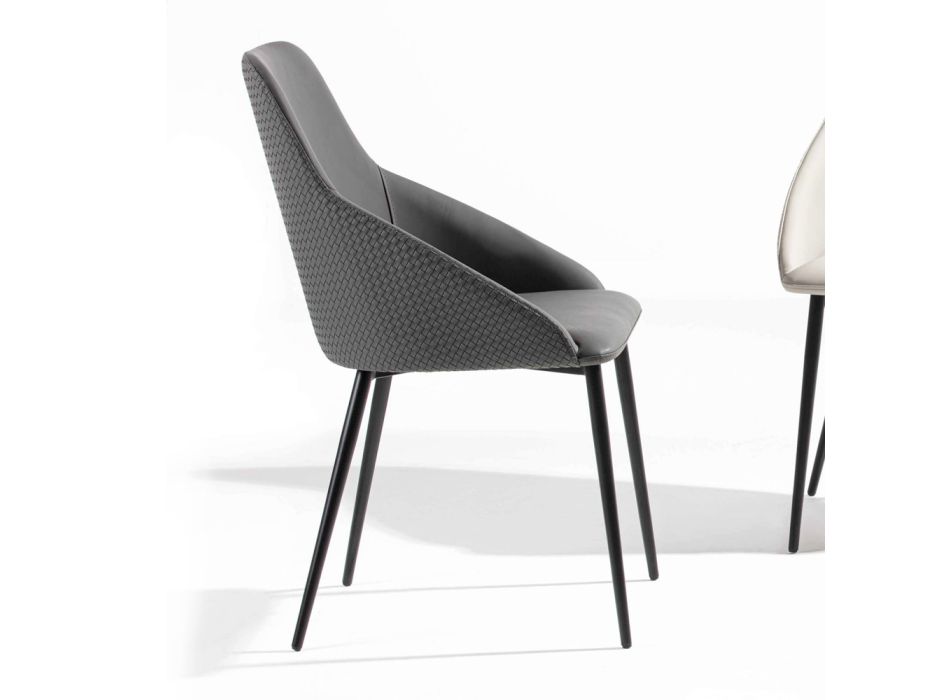 Chaise en similicuir avec dossier décoré et base en métal noir, 2 pièces - Nima Viadurini