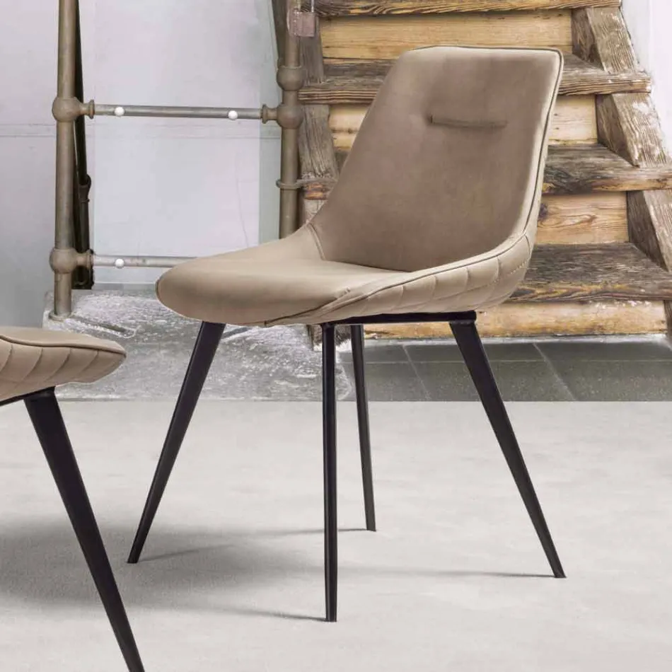 Chaise Ecoleather Effet Nabuk, Structure Métal - Ermes Viadurini