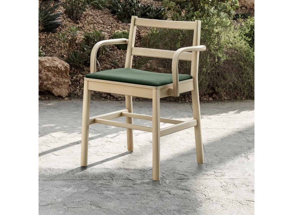 Chaise en hêtre massif avec accoudoirs et assise rembourrée Made in Italy - Nora Viadurini