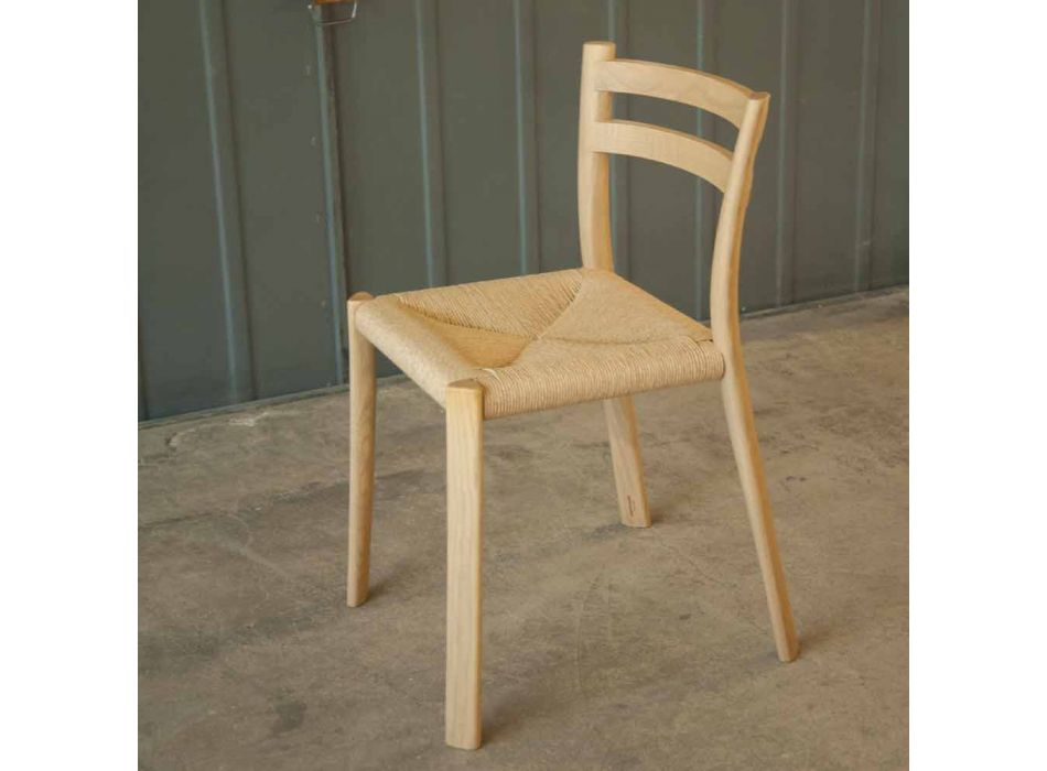 Chaise en frêne massif avec assise tissée à la main fabriquée en Italie - Buri Viadurini
