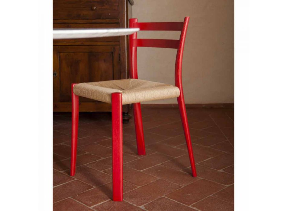 Chaise en frêne massif avec assise tissée à la main fabriquée en Italie - Buri Viadurini