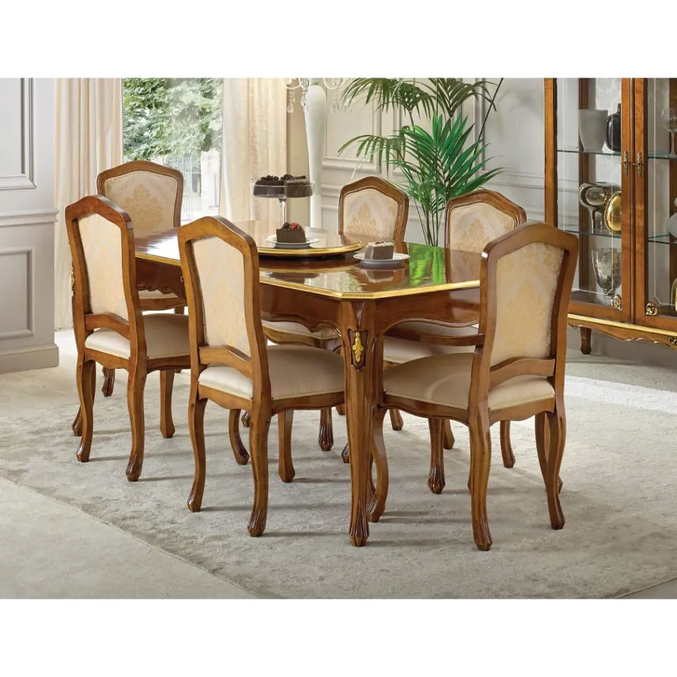 Chaise en bois classique avec tissu rembourré de luxe fabriquée en Italie - Majesty Viadurini