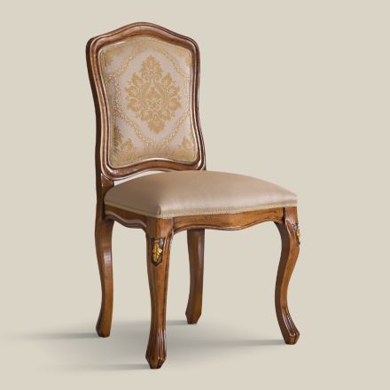 Chaise en bois classique avec tissu rembourré de luxe fabriquée en Italie - Majesty Viadurini