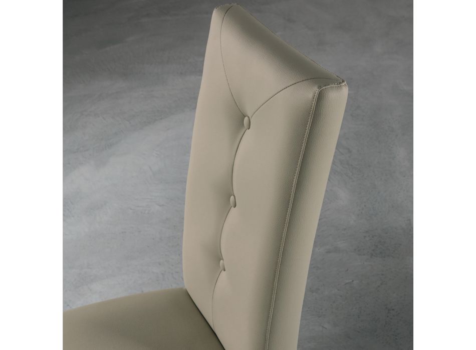 Chaise en bois et assise en éco-cuir avec boutons design italien - Mircea Viadurini