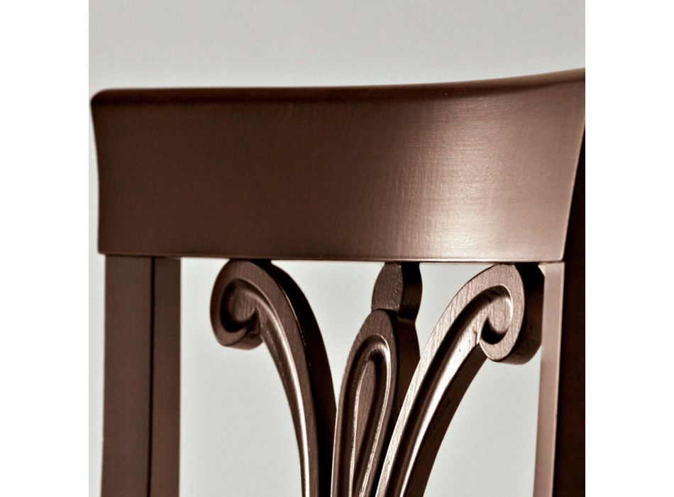Chaise en bois massif avec dossier décoré Design italien - Eliane Viadurini