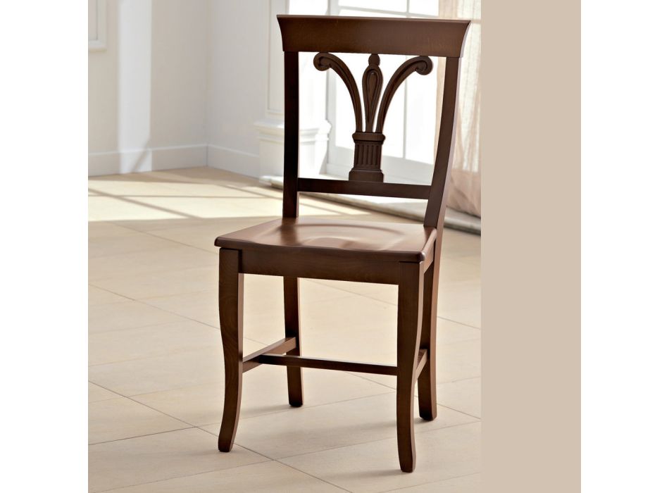 Chaise en bois massif avec dossier décoré Design italien - Eliane Viadurini