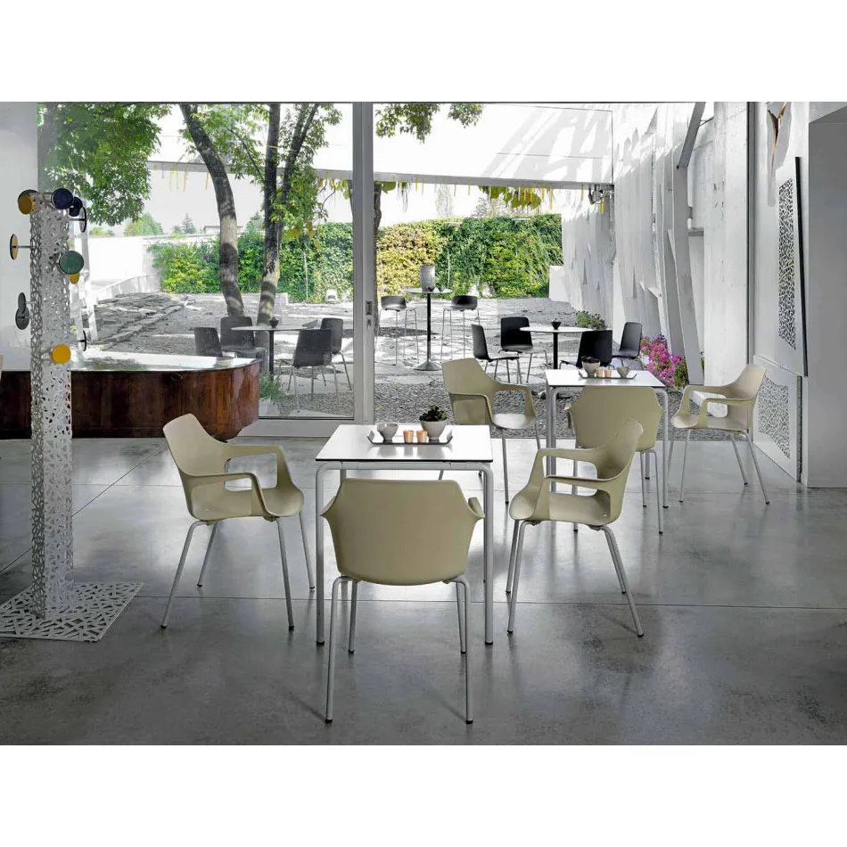 Chaise empilable en métal et polypropylène Made in Italy, 4 pièces - Caramel Viadurini