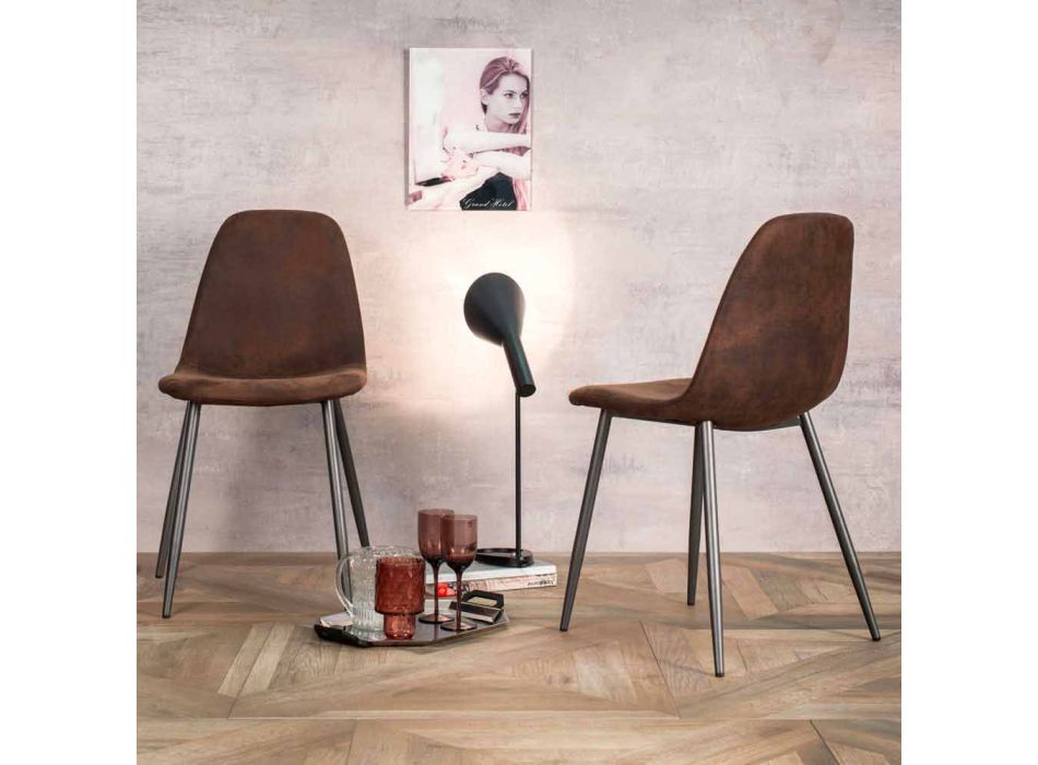 Chaise Living au design moderne en similicuir, Elice, 4 pièces Viadurini
