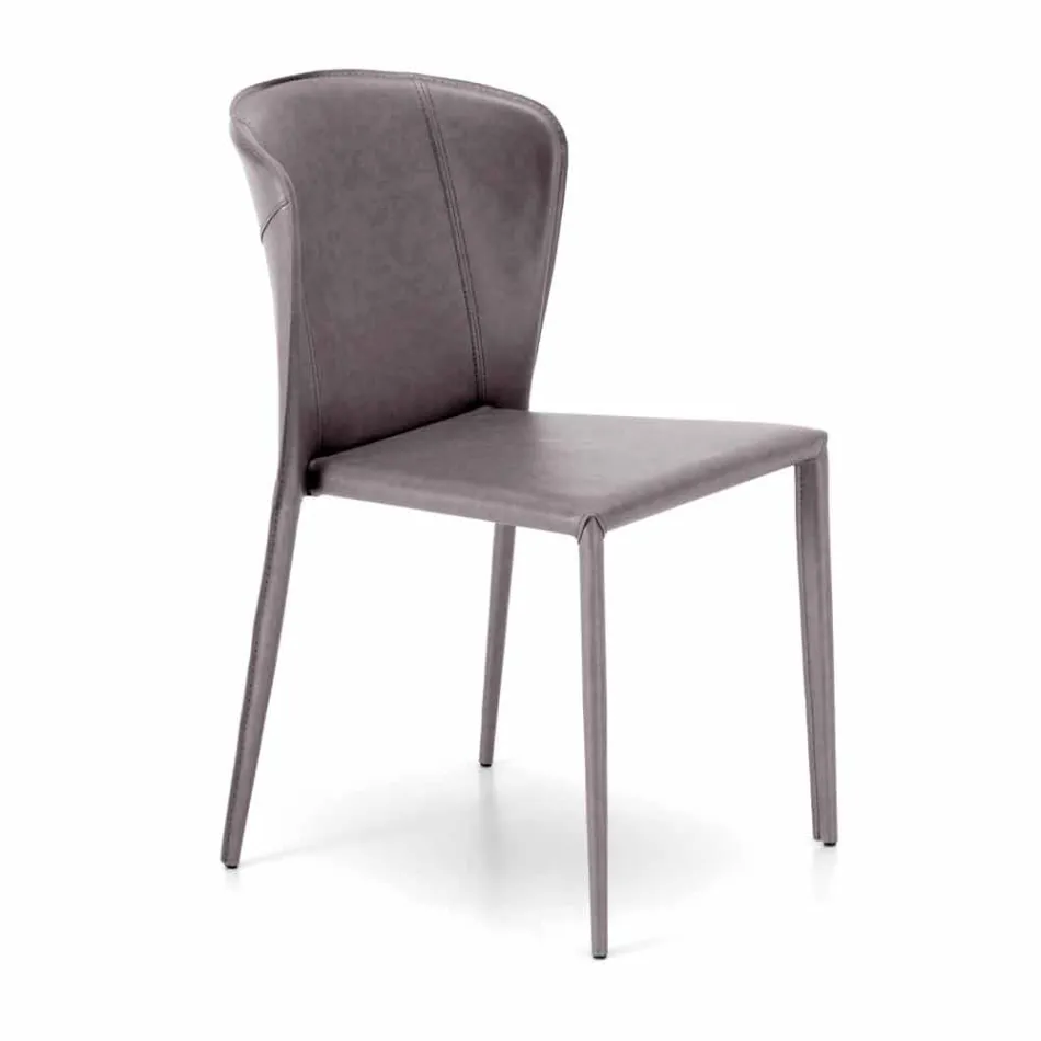 Chaise de salon moderne entièrement recouverte de simili cuir, Accadia, 4 pièces Viadurini