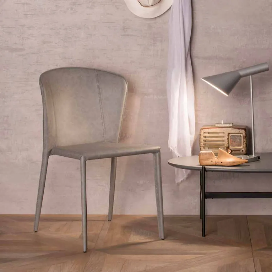 Chaise de salon moderne entièrement recouverte de simili cuir, Accadia, 4 pièces Viadurini