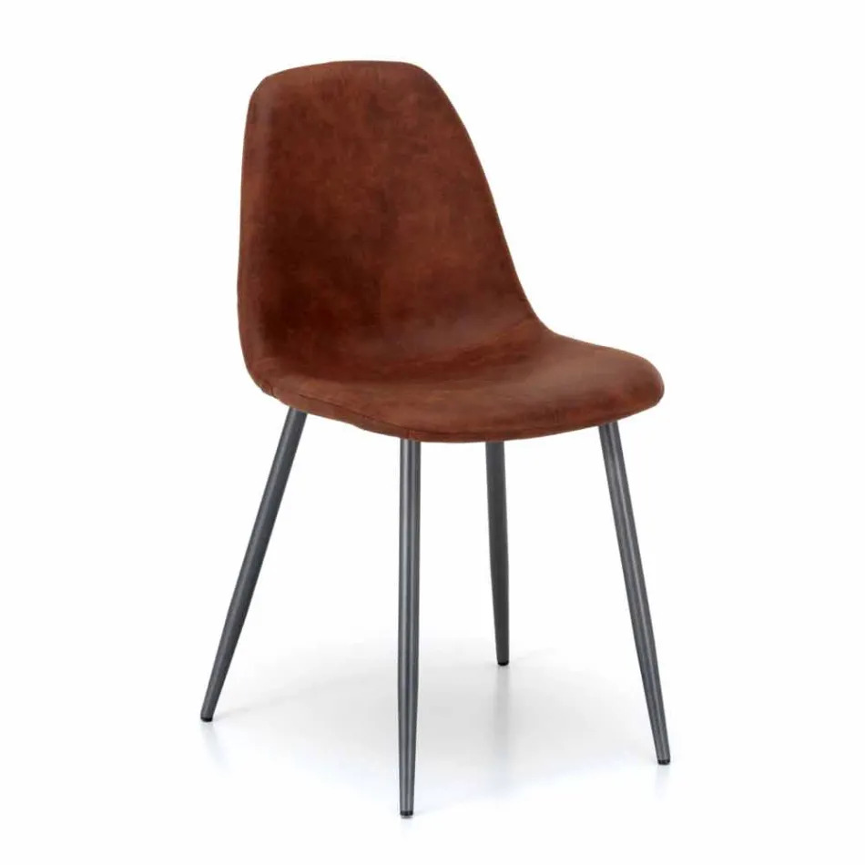 Chaise de salon moderne en similicuir marron vintage, Elice, 4 pièces Viadurini