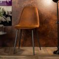 Chaise de salon moderne en cuir Elice marron vintage 4 pièces